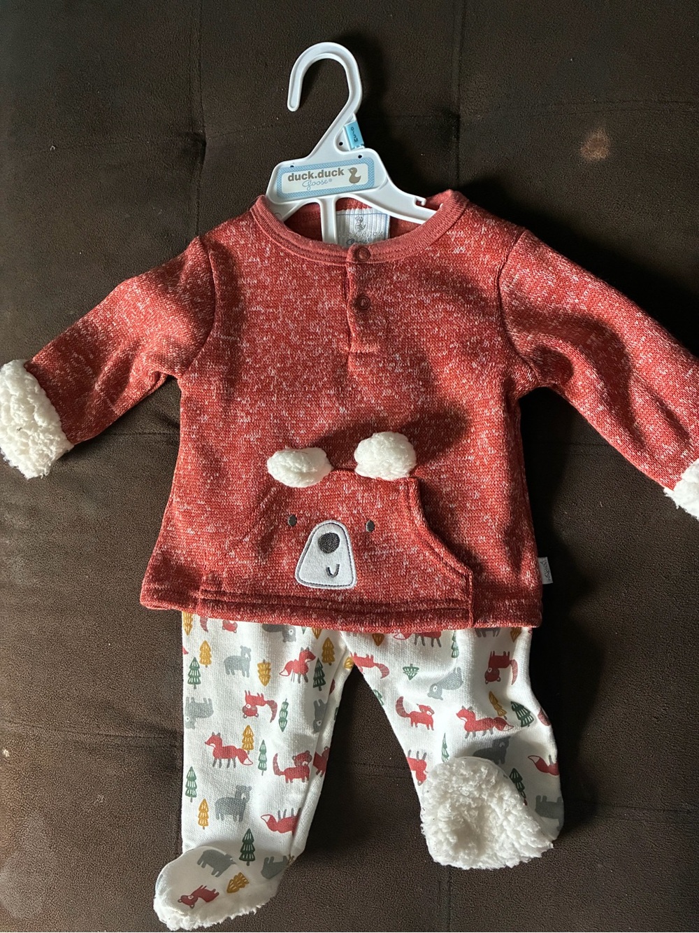 Cozy Red Bear Pullover and Woodland Print Pajama Set for Kids